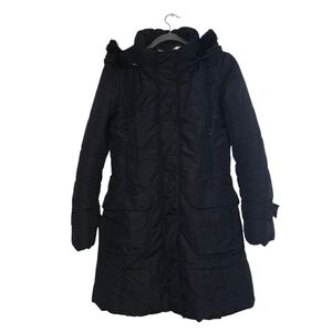 Max Mara Black Puffer Long Hooded Coat Faux fur hood winter Neutral